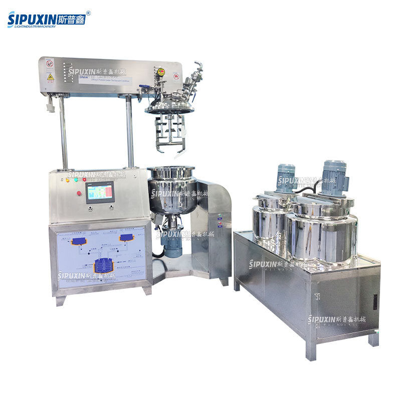 Hydraulic lifting cream homogenizing and mixing machine with oil phase and water phase tank